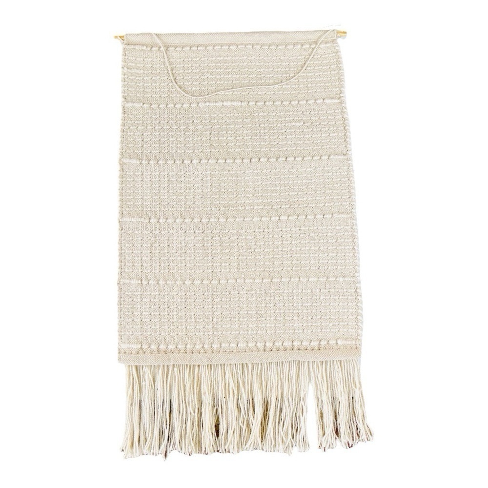 XL Cream Off White Wool and Cotton Woven Tapestry Wall Hanging Boho Neutral Deco - Picture 3 of 5